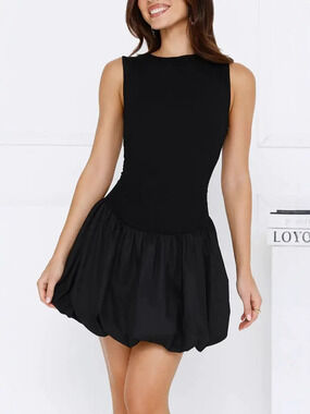 Zara Black Knit Patchwork Casual Sleeveless Bubble Dress